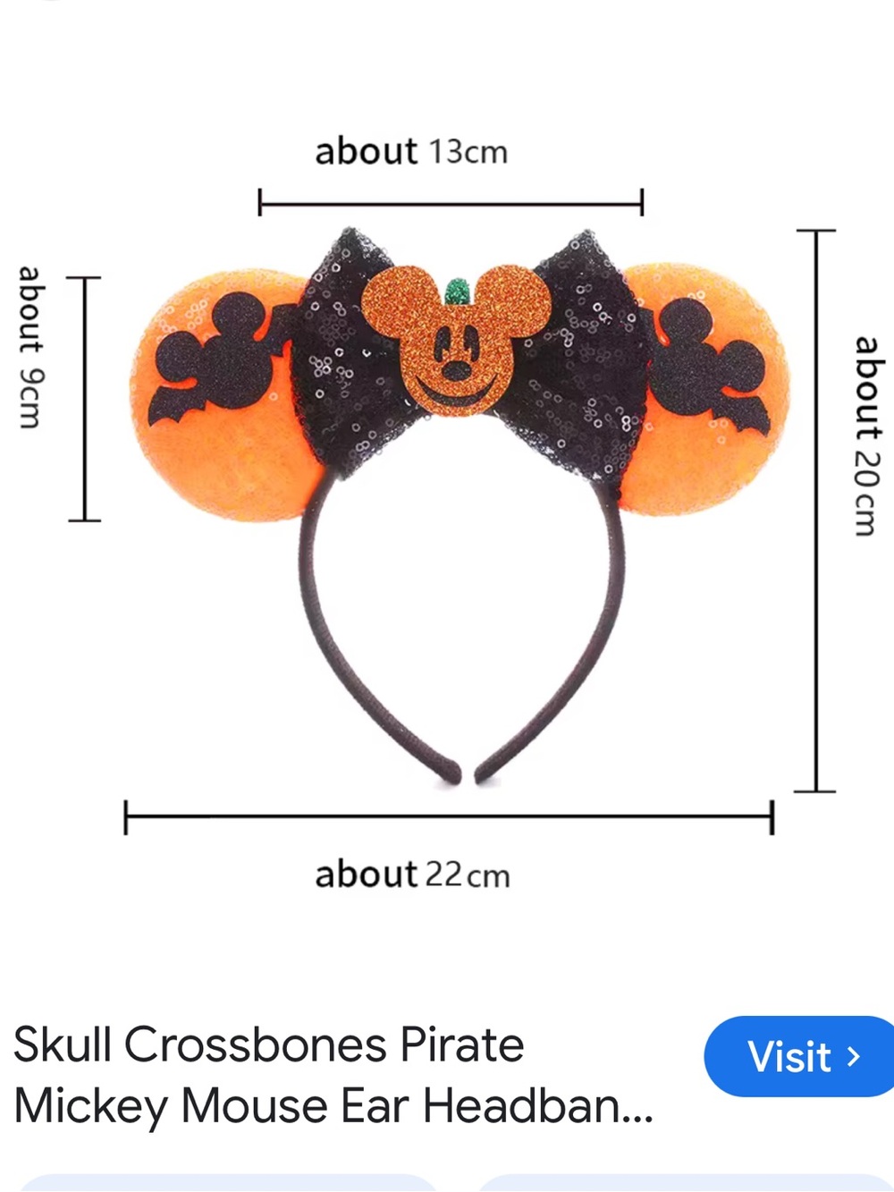 #2662**Mickey Mouse Halloween Bats & Pumpkin Headband - Orange & Black - Picture 5 of 17